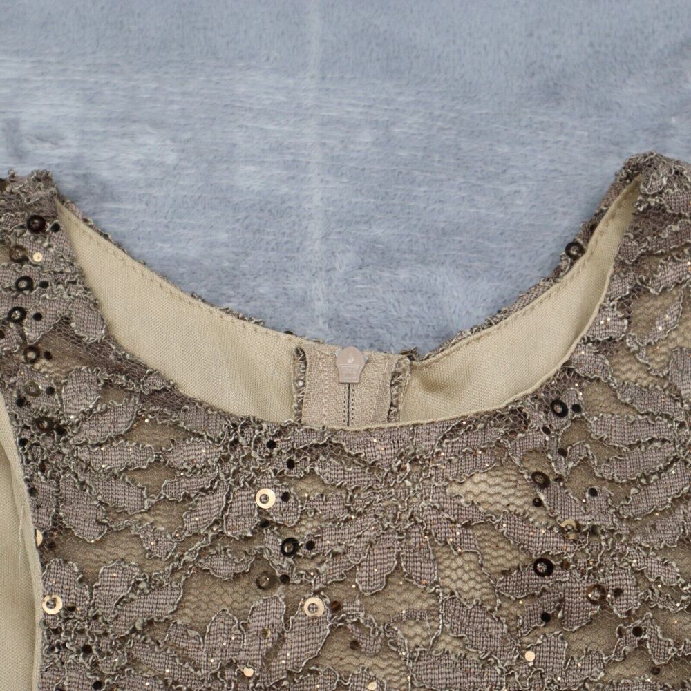 Coco Avante Dress Womens M Brown Floral Lace Sequin Sleeveless Round Neck Outfit - Picture 5 of 16